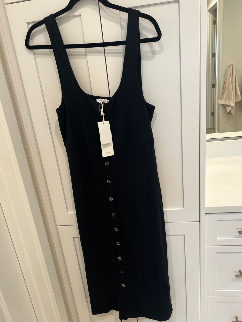 Good American Black Button-Front Midi Dress